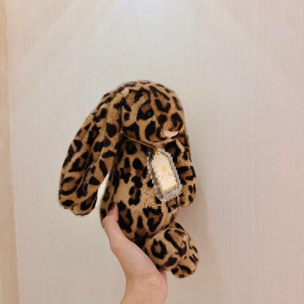 2PWC Leopard print bunny with ears, creative soothing plush toy, cute bunny plush toy