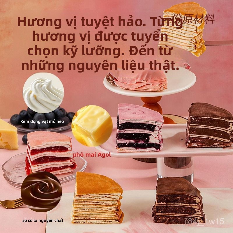 Bánh crepe nghìn lớp Qiaoshifu mix 4 vị dâu việt quất phô mai socola cao cấp kem tươi ngon