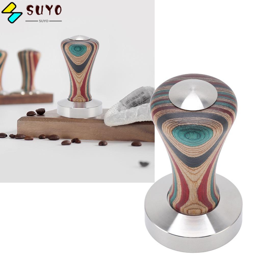 SUYO Espresso Tamper, Kẹp tiện dụng Đế phẳng Cà phê Tamper, Tay cầm bằng gỗ bằng thép không gỉ 304 c