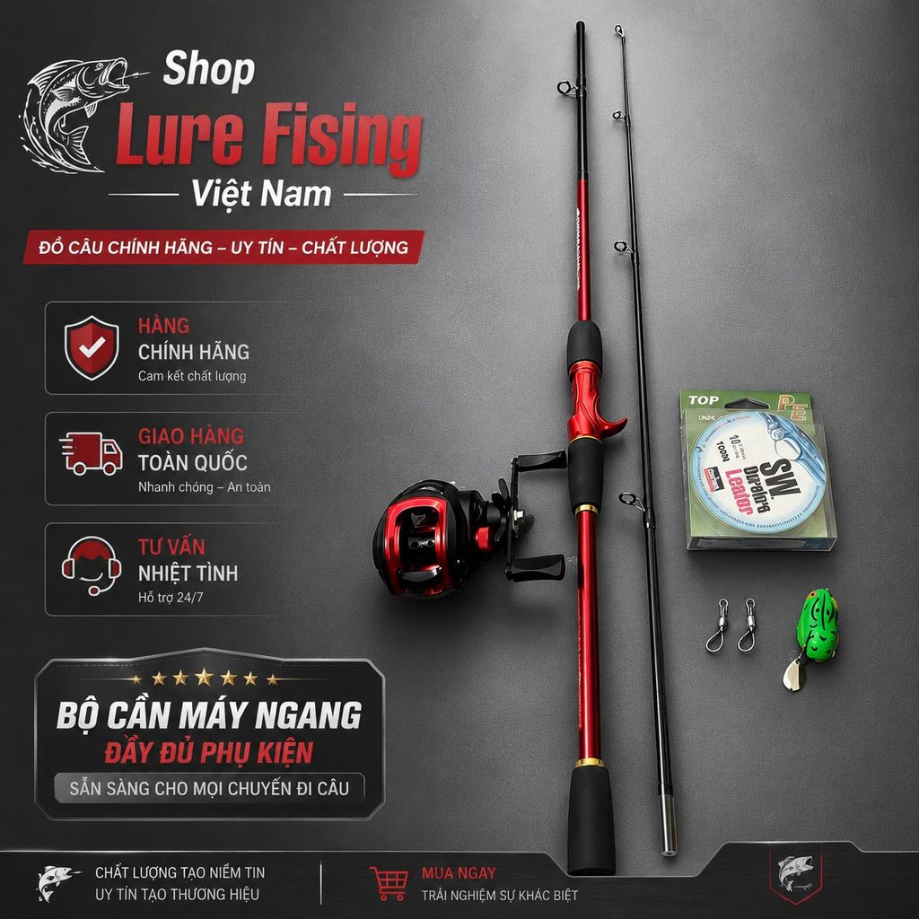 Combo Cần Câu Lure Viking Hỏa Thần Bản Ngang – Bộ Cần Máy Ngang Chuyên Câu Cá Lóc Chẽm