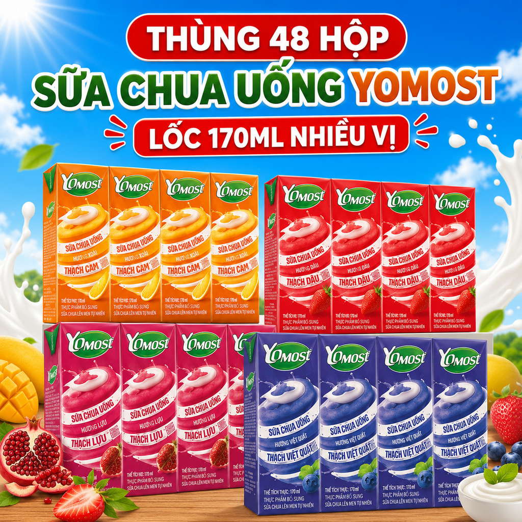 [Sỉ Thùng 48 Hộp] Sữa Chua Uống Yomost Lốc 170ml Nhiều Vị Sữa Chua Uống Trái Cây Thơm Ngon