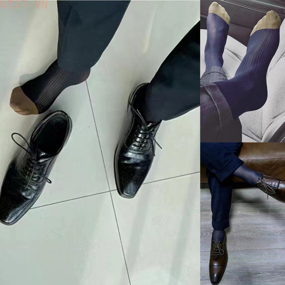 Formal Business Dress Socks for Men Knee High Striped See Through Sheer Socks