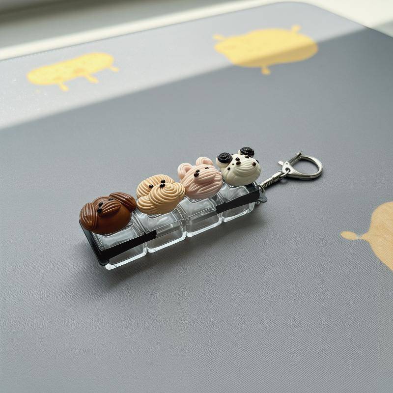 BWHTE Dễ Thương Kawaii 4 Chìa Khóa Cơ Móc Khóa Hoạt Hình Thực Phẩm Thiết Kế Động Vật Có Thể Bấm Đồ C