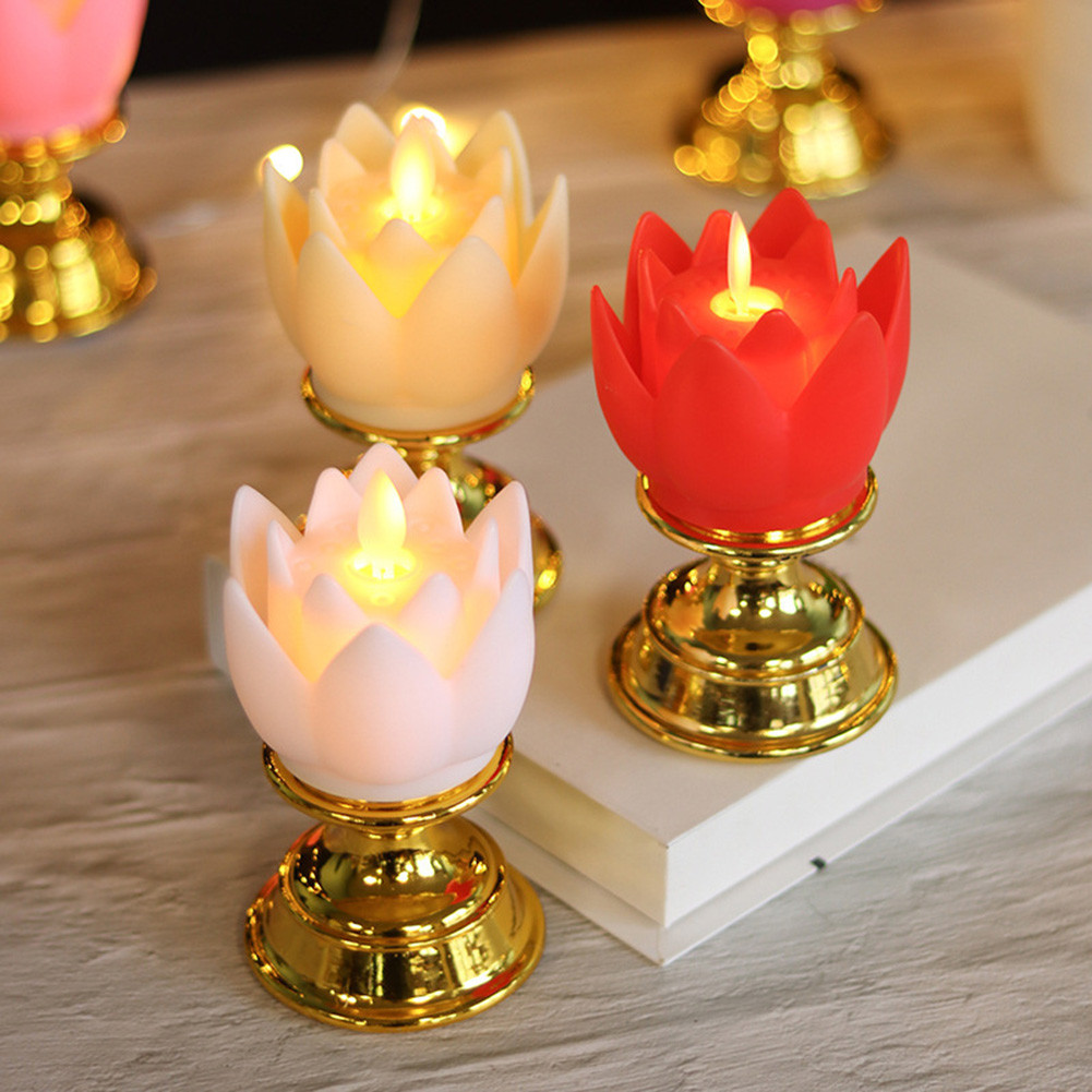 Colorful Lotus Lamp with Golden Base LED Candle Replacement for Events