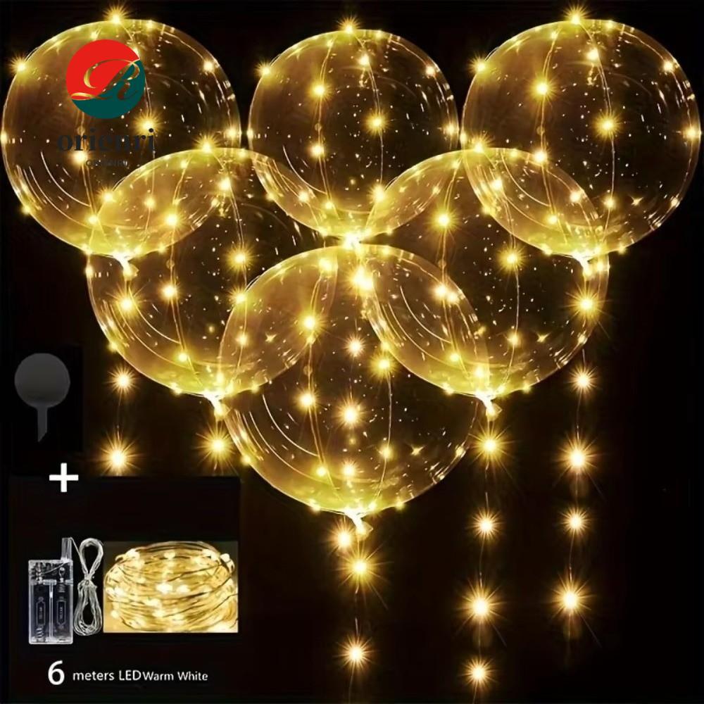 ORIENRI 5 / 10 Bóng Bay Bobo LED, Bóng Bay Nổi Trong Suốt Ánh Sáng Ấm Áp, Sáng Tạo Với Dây Đeo Ánh S