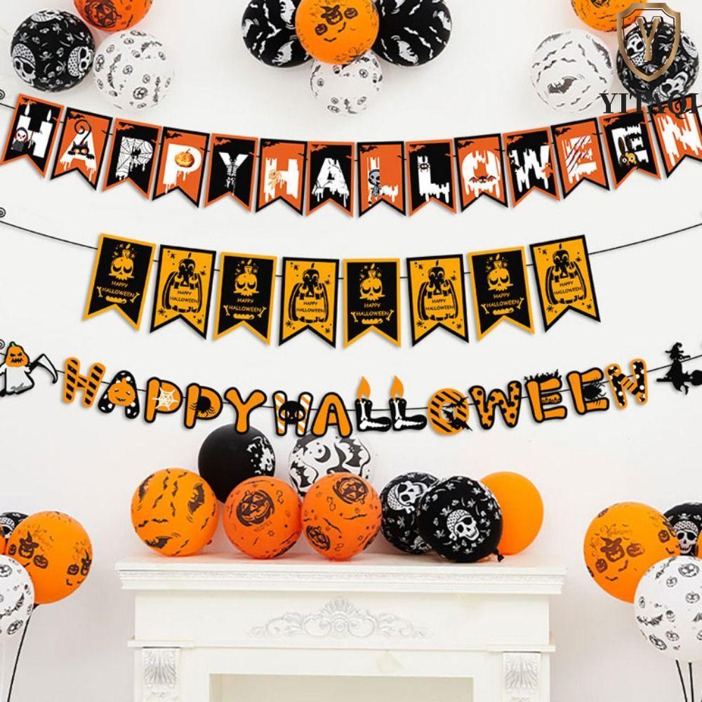 YITAQI Halloween Skull Pulling Flag, Papper Eye / Ghost / Blood Halloween Treo Cờ, Tiệc Halloween Tr
