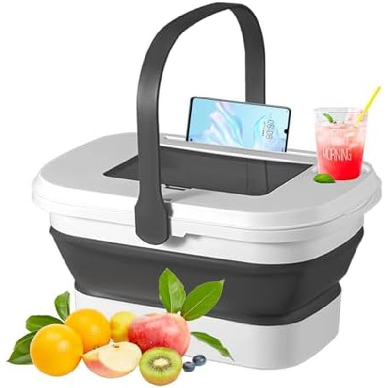 Collapsible Picnic Basket 16L, Folding Basket for Picnic with Lid Table, Waterproof Large Picnic Bas