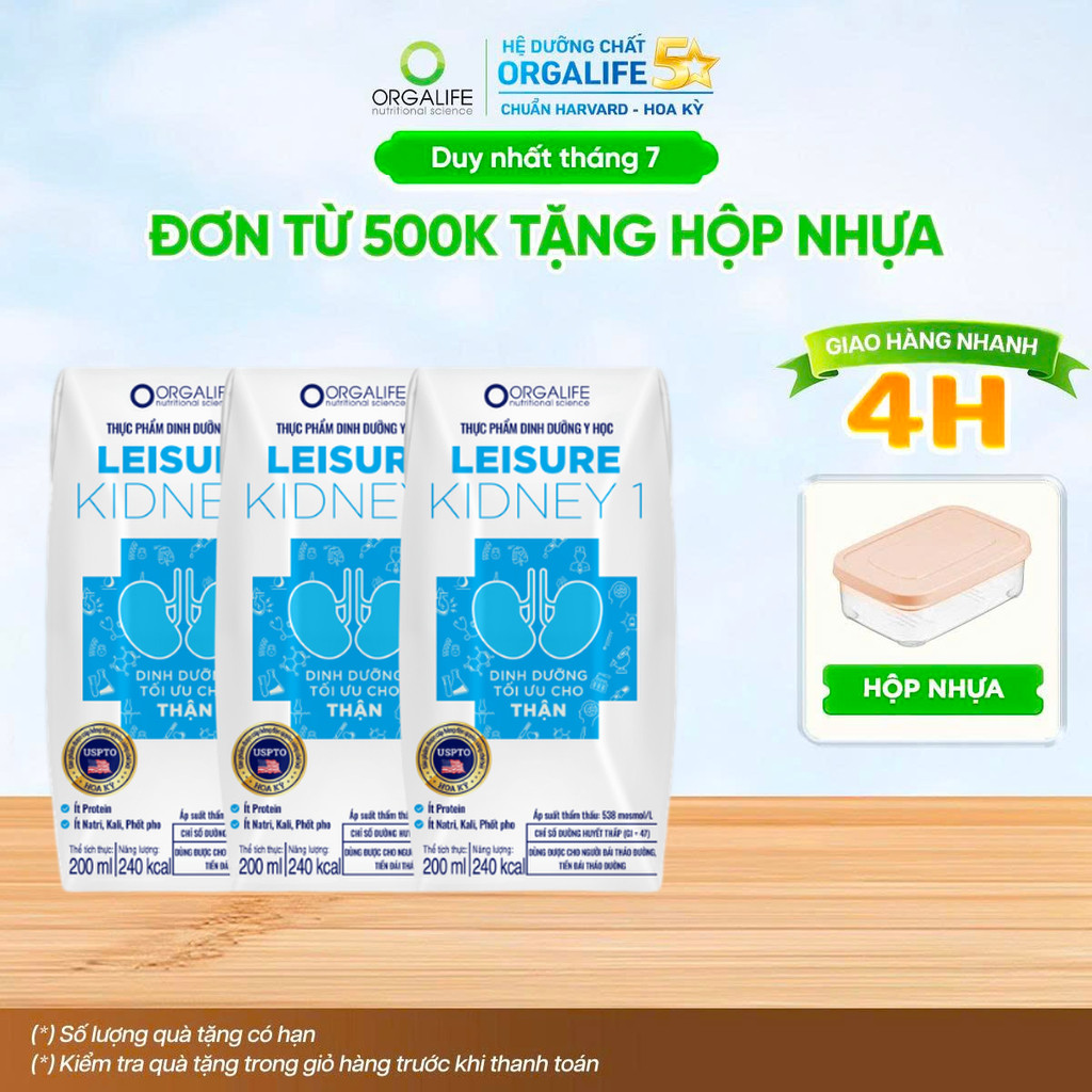 Lốc 3 Hộp LEISURE KIDNEY 1 Soup Uống Dinh Dưỡng Công Thức Hỗ Trợ Giảm Protein (200ml/Hộp)