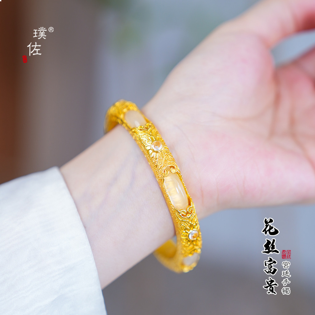 Puzojin Store Cùng Phong Cách Cát Vàng Vàng dát Ngọc Khắc Vòng Tay Nữ Tinh Tế Công Nghiệp Nặng Tính 
