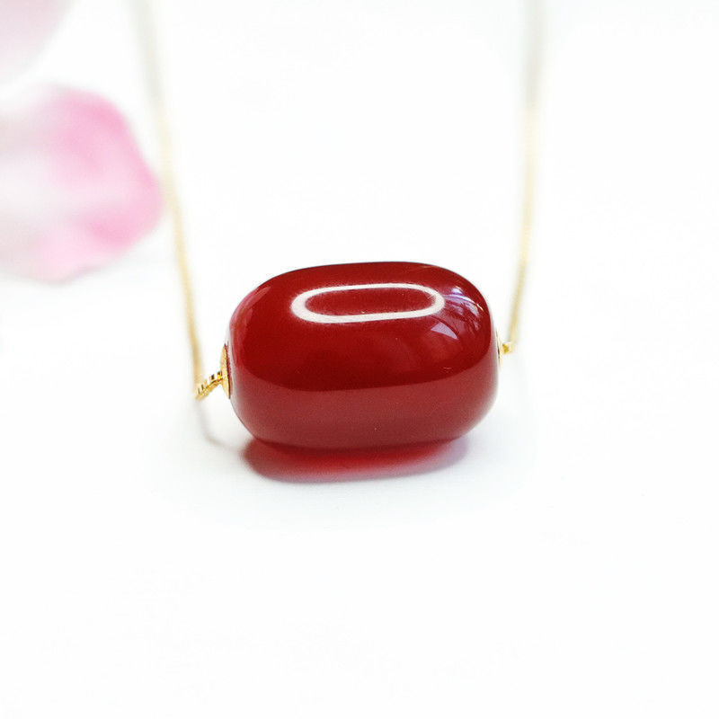 Miyu 18k Vàng Kẻ Sọc Mã Não Đỏ Tự Nhiên Passepartout Chalcedony Mặt Dây Chuyền Live S1122551