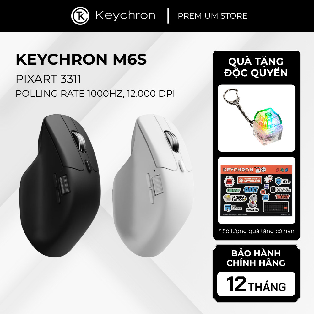 Chuột Không Dây Công Thái Học Keychron M6S Wireless Bluetooth PixArt3311 12000DPI 1000Hz Chính Hãng
