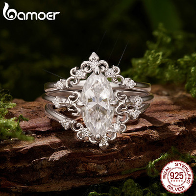 Bamoer Bạc 925 Có Thể Xếp Chồng Moissanite Nhẫn Trang Sức Thời Trang Quà Tặng Cho Nữ MSR121