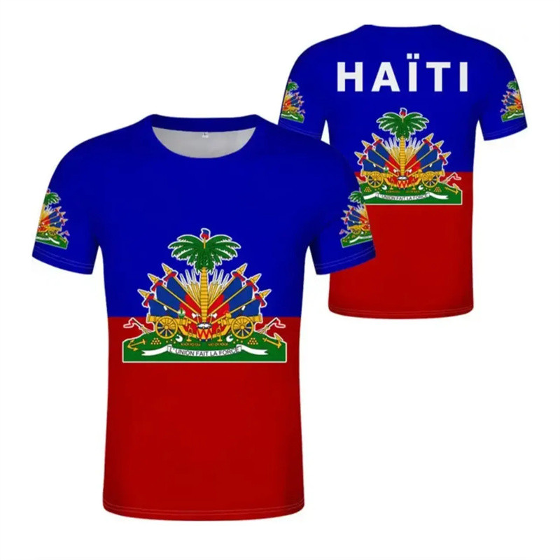 Áo thun nam họa tiết cờ Haiti 3D in biểu tượng quốc gia Haiti tay ngắn thời trang Áo thun ngày quốc 