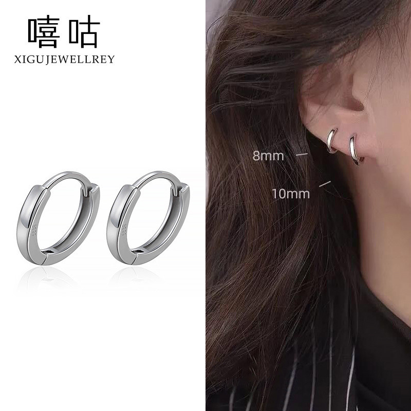 Heegu E1412 S999 Bông Tai Bạc Phong Cách Mới Hợp Thời Trang Nam Nữ Bông Tai Vòng Tròn Nhỏ Bông Tai C