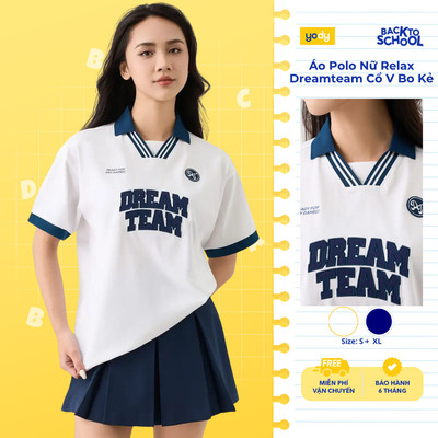 [BST Deam Team Winner] Áo Polo Nữ Relax Dreamteam Cổ V Bo Kẻ WCPO26A030