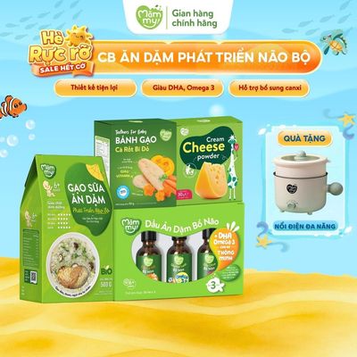 Combo ăn dặm Mămmy cháo ăn dặm 500g, set 3 dầu ăn dặm 30ml, phô mai tách muối, bánh gạo dẹt ăn dặm cho bé 6 tháng