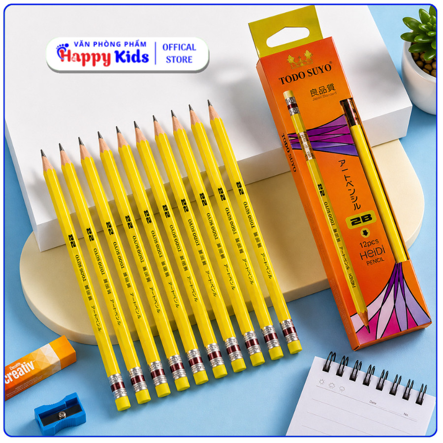 Hộp 12 Cây Bút Chì Gỗ Mỹ Thuật 2B Heidi Hiệu Todo Suyo - Than Chì Cứng Chắc, Chì Đậm Chuốt không Gãy