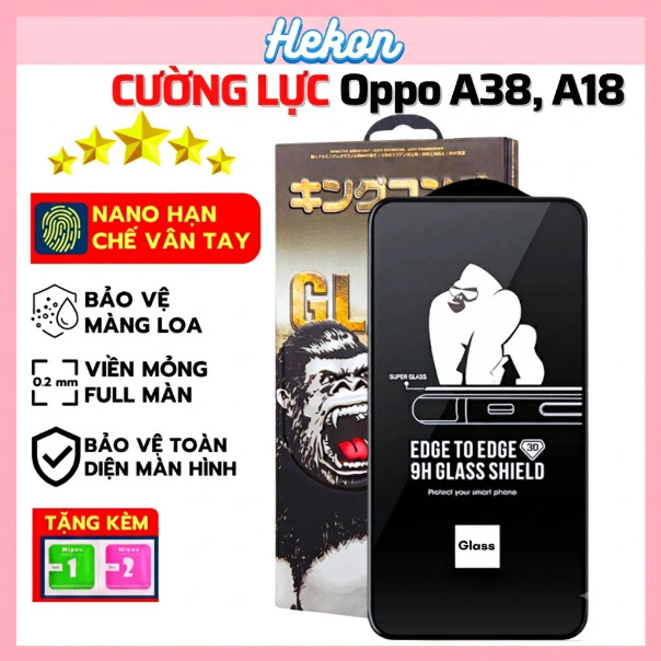 Cường lực Oppo A38, A18 hekon kính cường lực full màn | Miếng kính dán bảo vệ màn hình cho điện thoạ