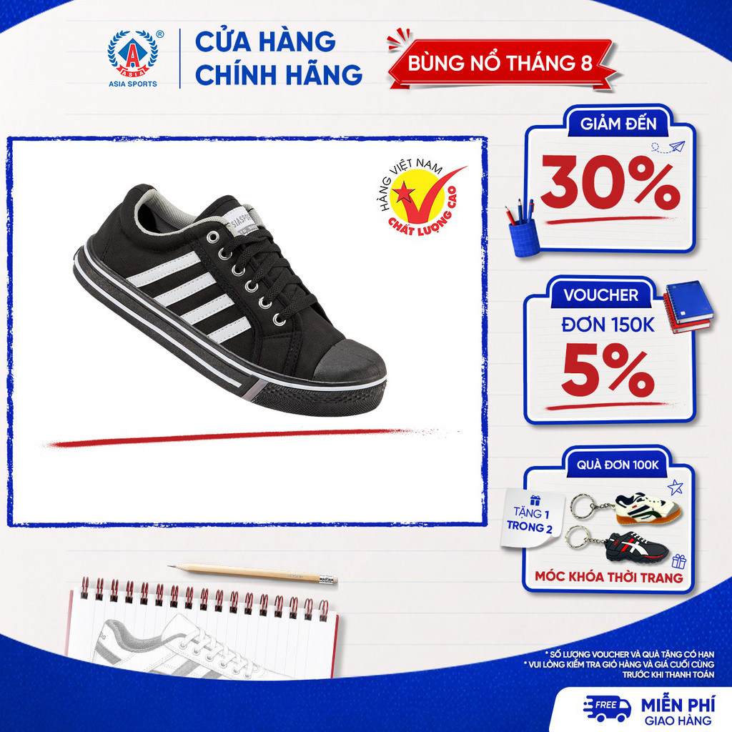 Giày Vải Nam ASIA Đen Sọc Trắng Chính Hãng - Giày Đi Học Đi Chơi Lao Động Bền Đẹp - LD21