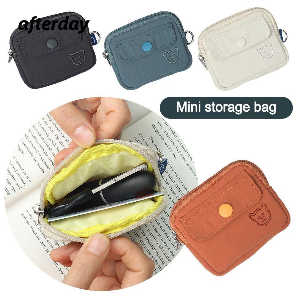 Túi đựng tai nghe AFTERDAY568, Ví đựng tiền xu có dây kéo bằng Nylon, Túi đựng thẻ ID đa năng cổ điể