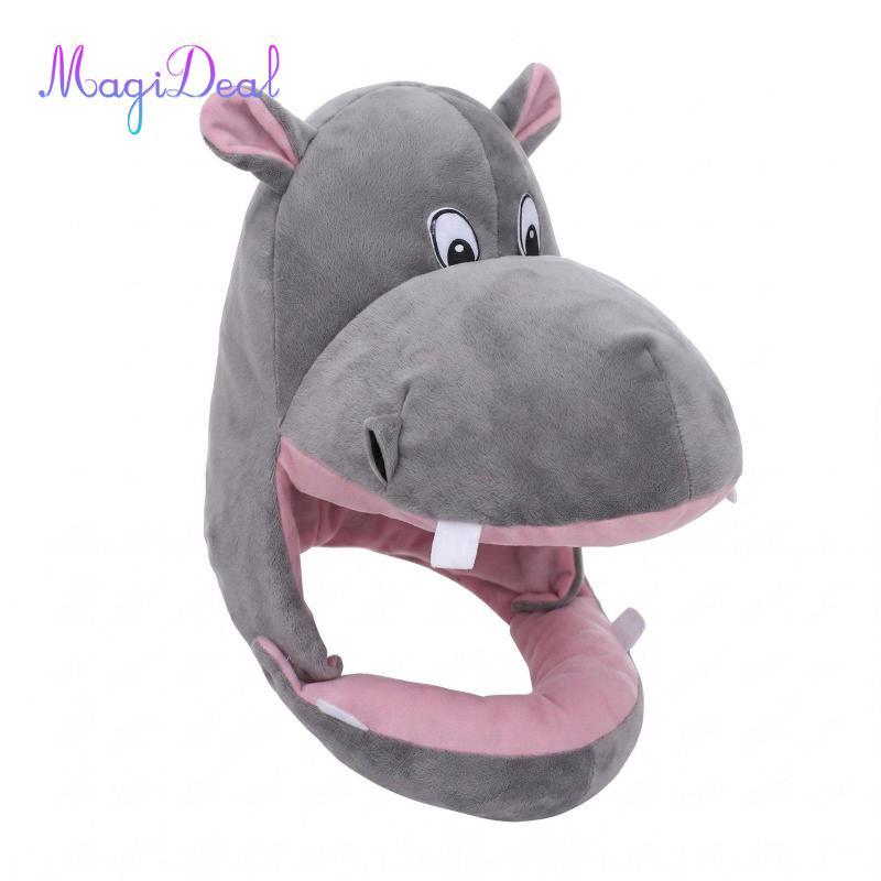 MagiDeal Fuzzy Hippo Hood Dễ Thương Fuzzy Hippo Hat Ảnh Chuyên Nghiệp Hippopotamus Trang Phục Mũ Biể
