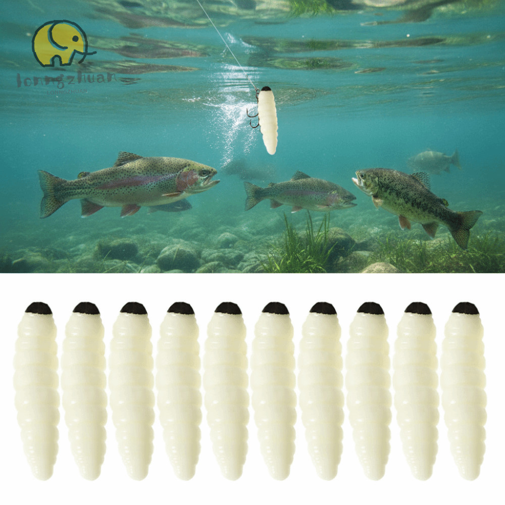 LONNGGUVO 100 CÁI Mồi câu cá, Giun câu cá PVC 1,38 Inch, Giun câu cá mềm như thật cho cá hồi