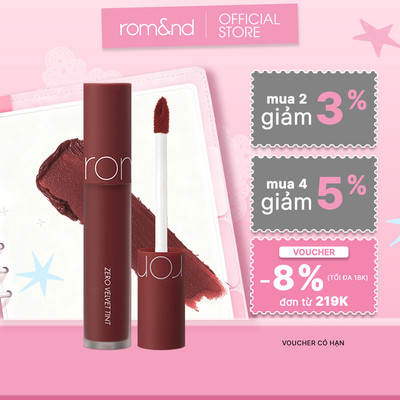[Rom&nd] [Màu 18-21] Son kem lì, lên màu siêu chuẩn, mềm mại như nhung Hàn Quốc Romand Zero Velvet Tint 5.5g