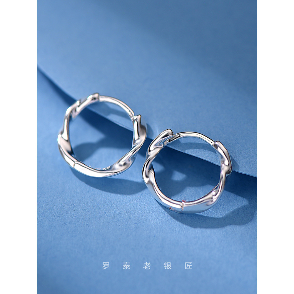 Luotai Old Silversmith 990 Sterling Bạc Mobius Vòng Bông Tai Nữ Phong Cách Nhẹ Sang Trọng Cao Cấp Bô