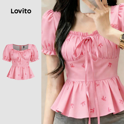 Lovito Áo Kiểu Thường Ngày Buộc Dây Màu Hồng Thích Hợp Cho Mùa Xuân Hè Dành Cho Nữ L177ED202