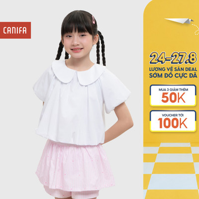 Áo babydoll bé gái CANIFA dáng bí cổ sen bé gái 1TO26C001