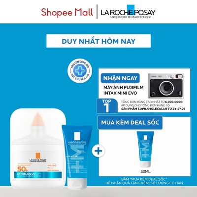 [FS] Bộ đôi làm sạch và chống nắng dạng serum siêu mỏng nhẹ La Roche-Posay ANTHELIOS UVAIR SPF50+ 50ml