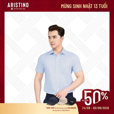 Áo Sơ Mi Nam Tay Ngắn Họa Tiết Aristino Perfect fit suông rộng ASS029AS3
