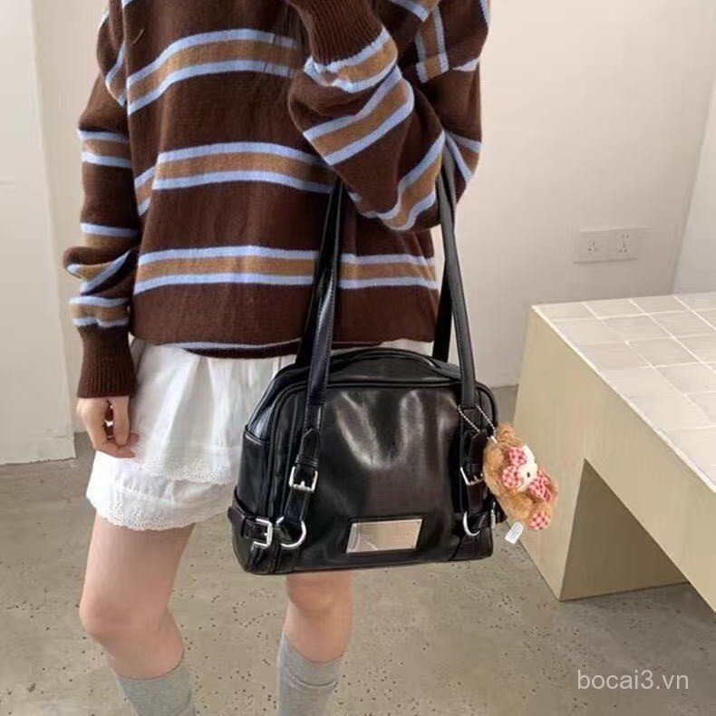 SVA2 South Korea Matin Kim Vintage bowling shoulder bag, fashionable biker bag, large-capacity tote 