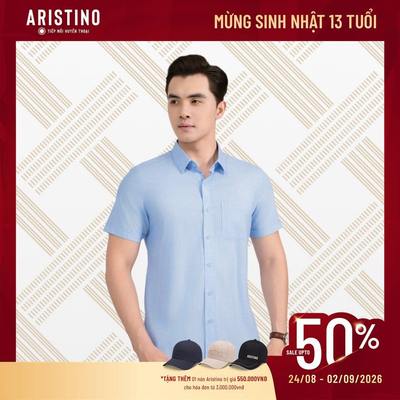 Áo Sơ Mi Nam Kẻ Tay Ngắn Aristino Perfect fit suông rộng họa tiết trẻ trung ASS026AS3
