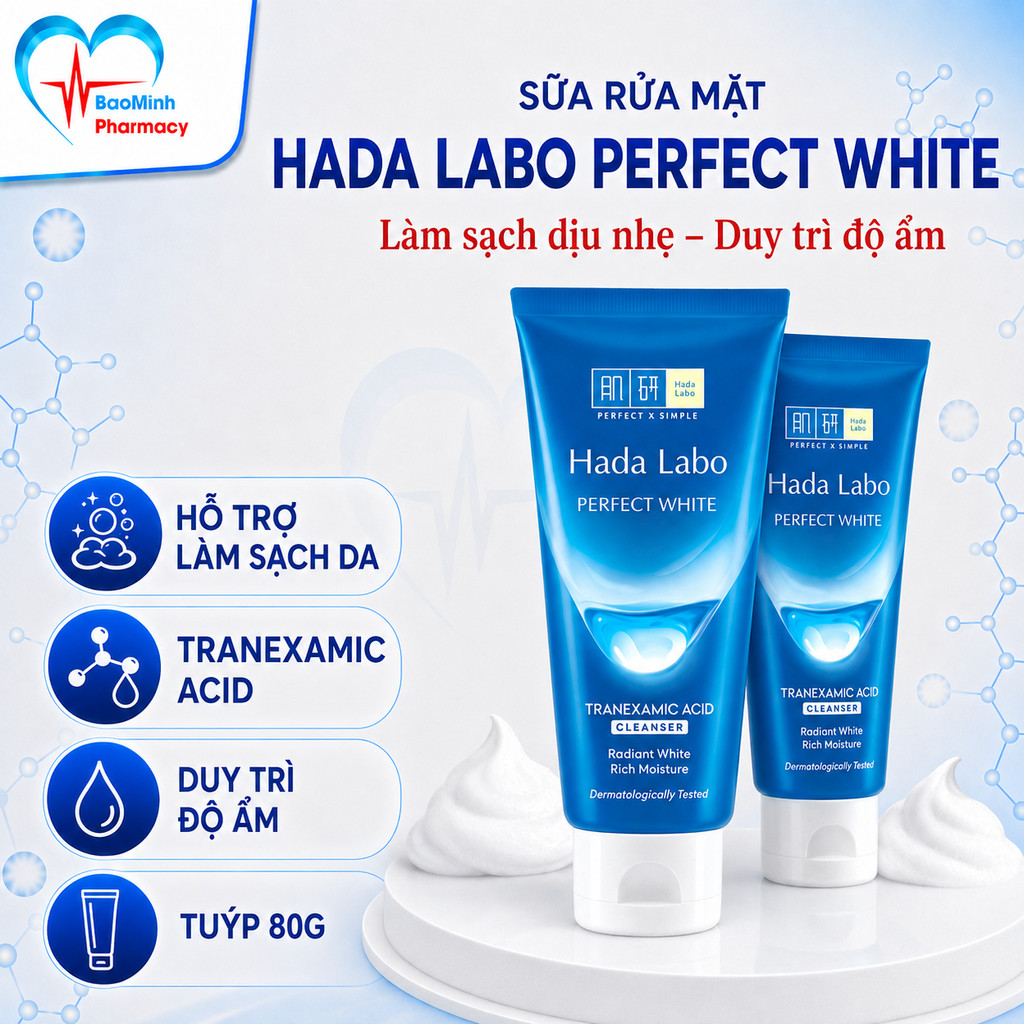 Sữa rửa mặt Hadalabo Trắng da - srm Hada Labo tuýp 80g xanh dương từ tinh chất Arbutin