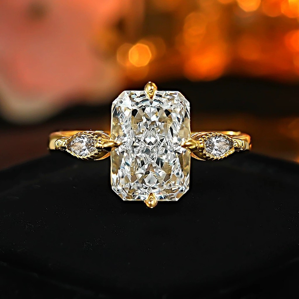 Palay Bartan Radian Ice Flower Cut Retro Sugar Cube Ring Light Luxury Warm Gold Daily Commodity High