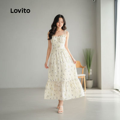 Lovito Kỳ nghỉ Đầm hoa nhiều màu dây kéo phong cách Diitsy cho nữ Xuân Hè L134ED104