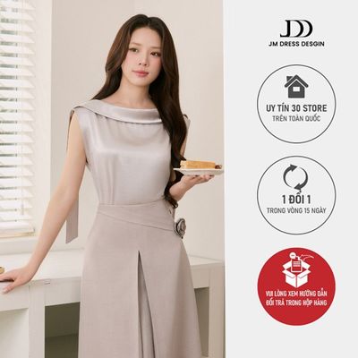 Áo Kiểu Dáng Suông Cổ Ngang 2T27.2604. Áo Satin Nữ Cổ Đổ, Áo Không Tay Thanh Lịch, Áo Công Sở Cao Cấp Thiết Kế Bởi JM