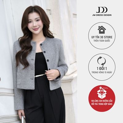 Áo Khoác Dáng Ngắn Cổ Tròn 5C03.2510. Áo Khoác Dạ Công Sở Thanh Lịch Thu Đông. Áo Khoác Croptop Sang Trọng Thiết Kế JM