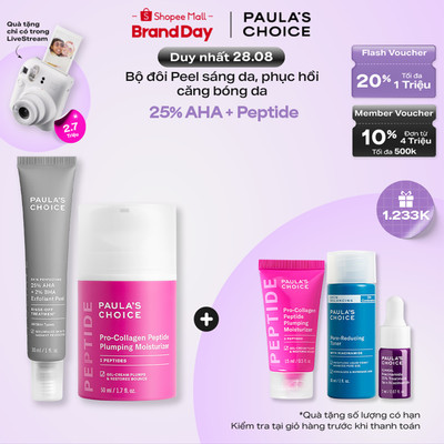 Bộ đôi peel sáng da & phục hồi cho da căng bóng 25% AHA + 2% BHA Peel & Pro-collagen Peptide Moisturizer 9560-1510