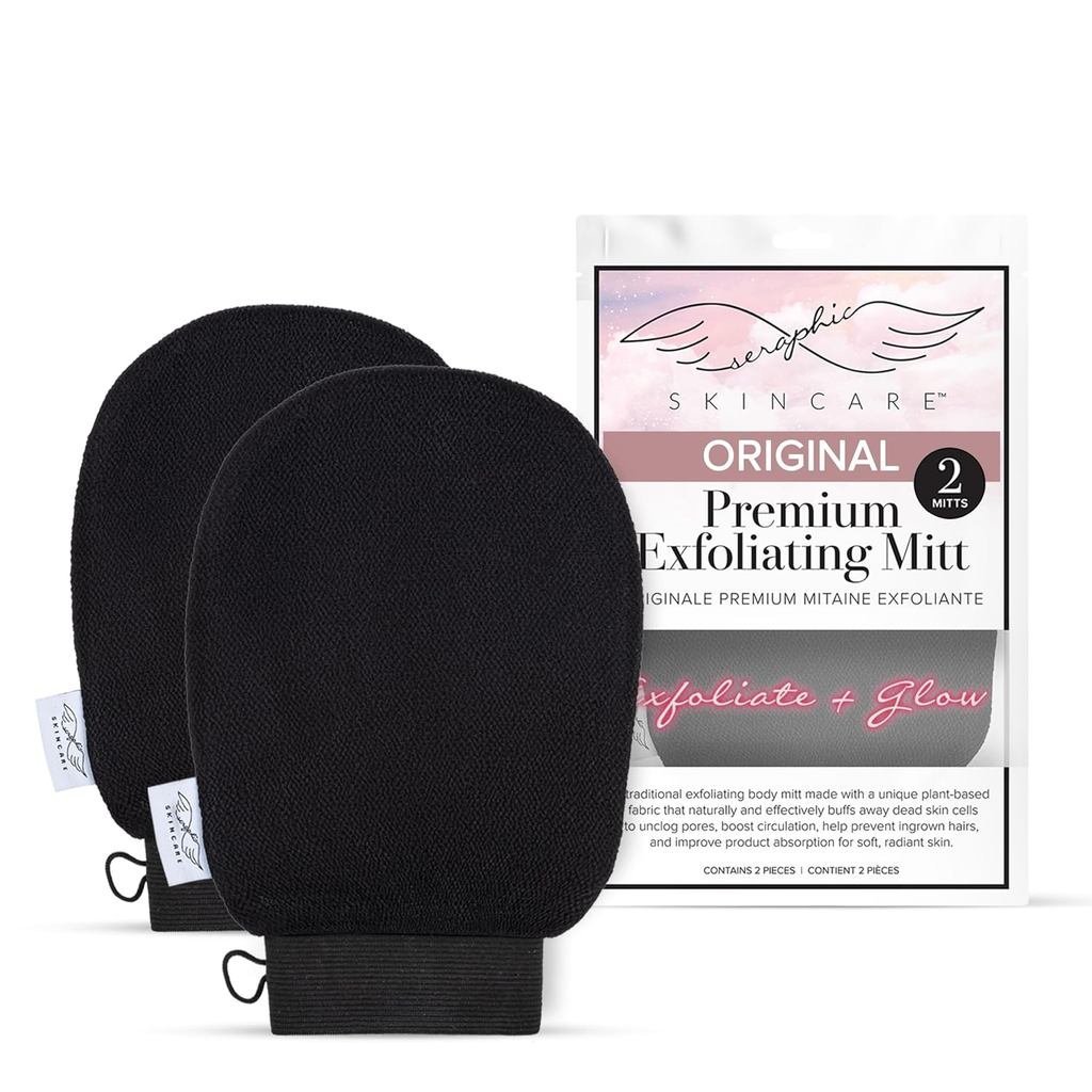 Seraphic Skincare Original Premium Exfoliating Mitt for Body (2pc) – 100% Vegan Viscose Traditional 