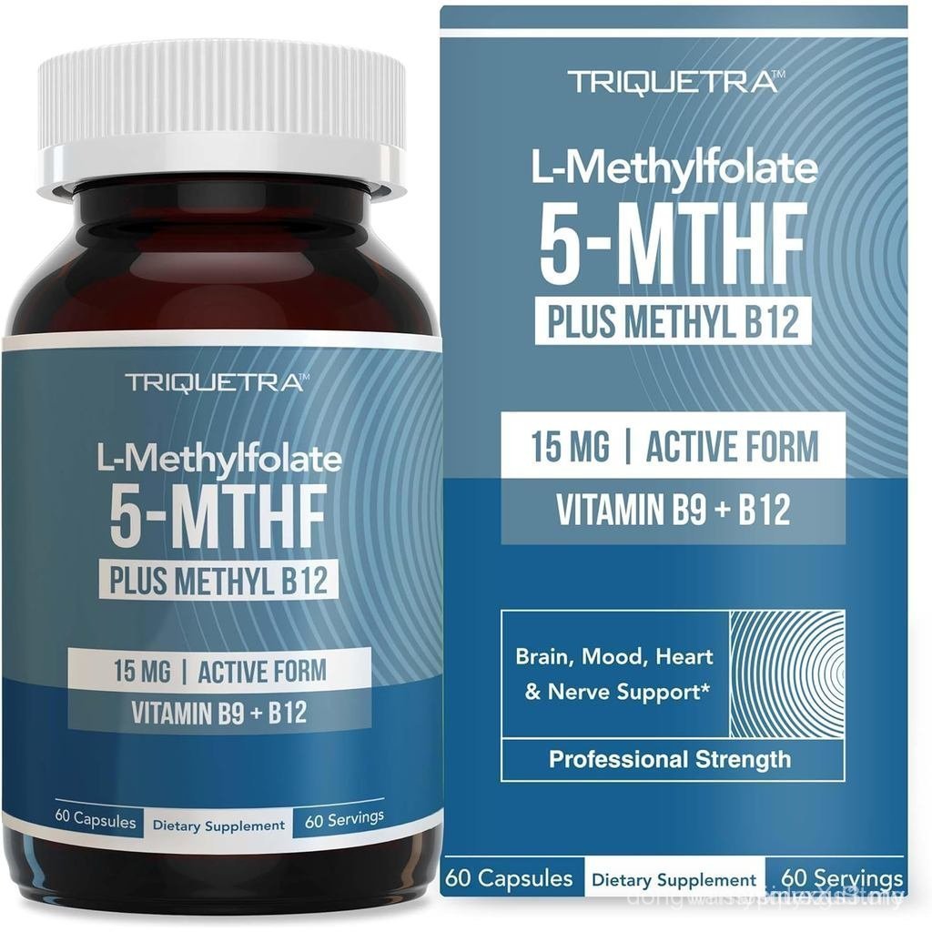 L Methyl Folate 15mg Plus Methyl B12 Cofactor – High Potency, Active 5-MTHF Form - Supports Mood, Me