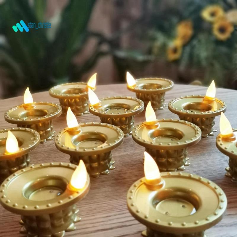 Đèn Led cảm biến nước chống nước Diwali, 12 chiếc Đèn trang trí Diwali Diyas, Đèn dầu không cháy, Đè