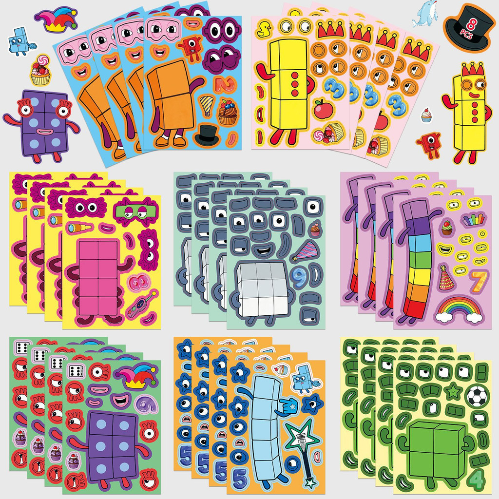 8 Cái / bộ Số Khối Xếp Hình Dán Bé Trẻ Em Giáo Dục Giáo Dục Sớm Numberblocks Face-Changing Set Miếng