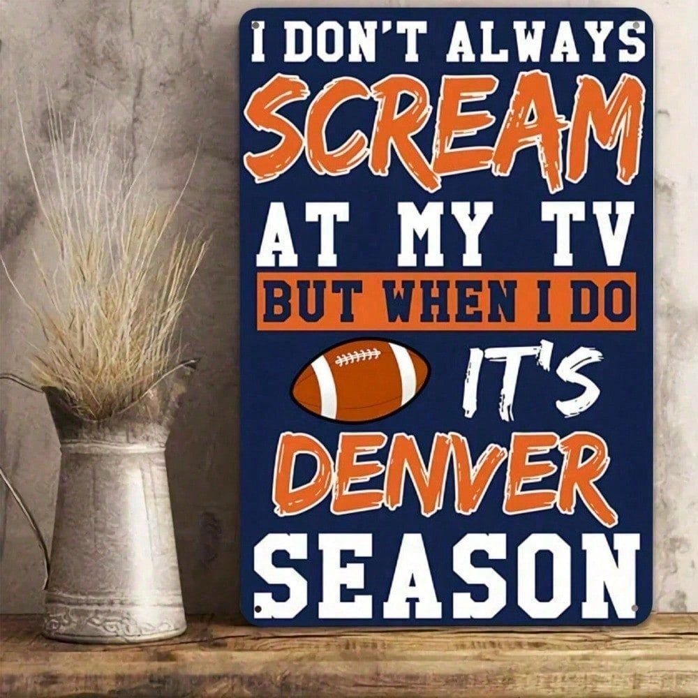 HELLOYOUNG Denver Broncos Vintage Kim Loại Tín Hiệu Người Hang Động Trang Trí Tường Quạt Bóng Đá Quà