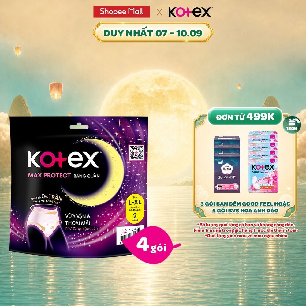Combo 4 Kotex đêm dạng quần cõ M/L 2 quần/gói
