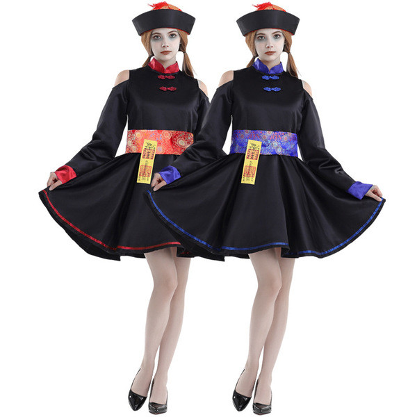 Trang Phục Halloween Zombie Ma Cà Rồng Retro Thêu In cosplay Zombie Trang Phục Đầm Miễn Phí Miếng Dá