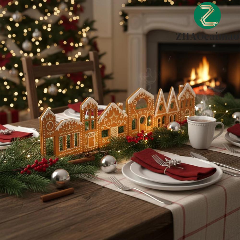 ZHAOCAIMAO Gingerbread House Set Trang trí bàn làm việc, có đèn dây DIY Giáng sinh Gingerbread House