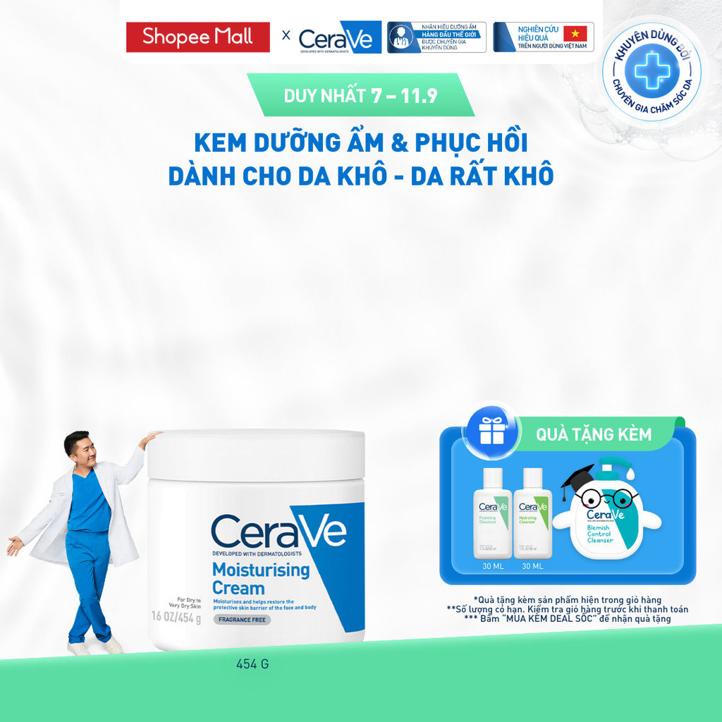 Kem dưỡng ẩm phục hồi sâu và ẩm mịn suốt 48H dành cho da khô, duy trì hàng rào bảo vệ da CERAVE MOIS