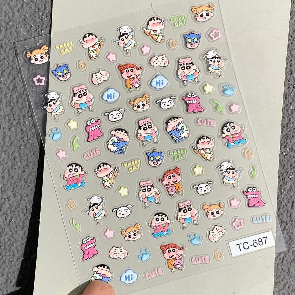 Crayon Shin-Chan Phim Hoạt Hình Làm Móng Tay Dán Giấy Nhật Bản Dập Nổi Ba Chiều di Tay Vỏ Nước Cốc ccd Dán Móng Tay Trang Trí 10.8